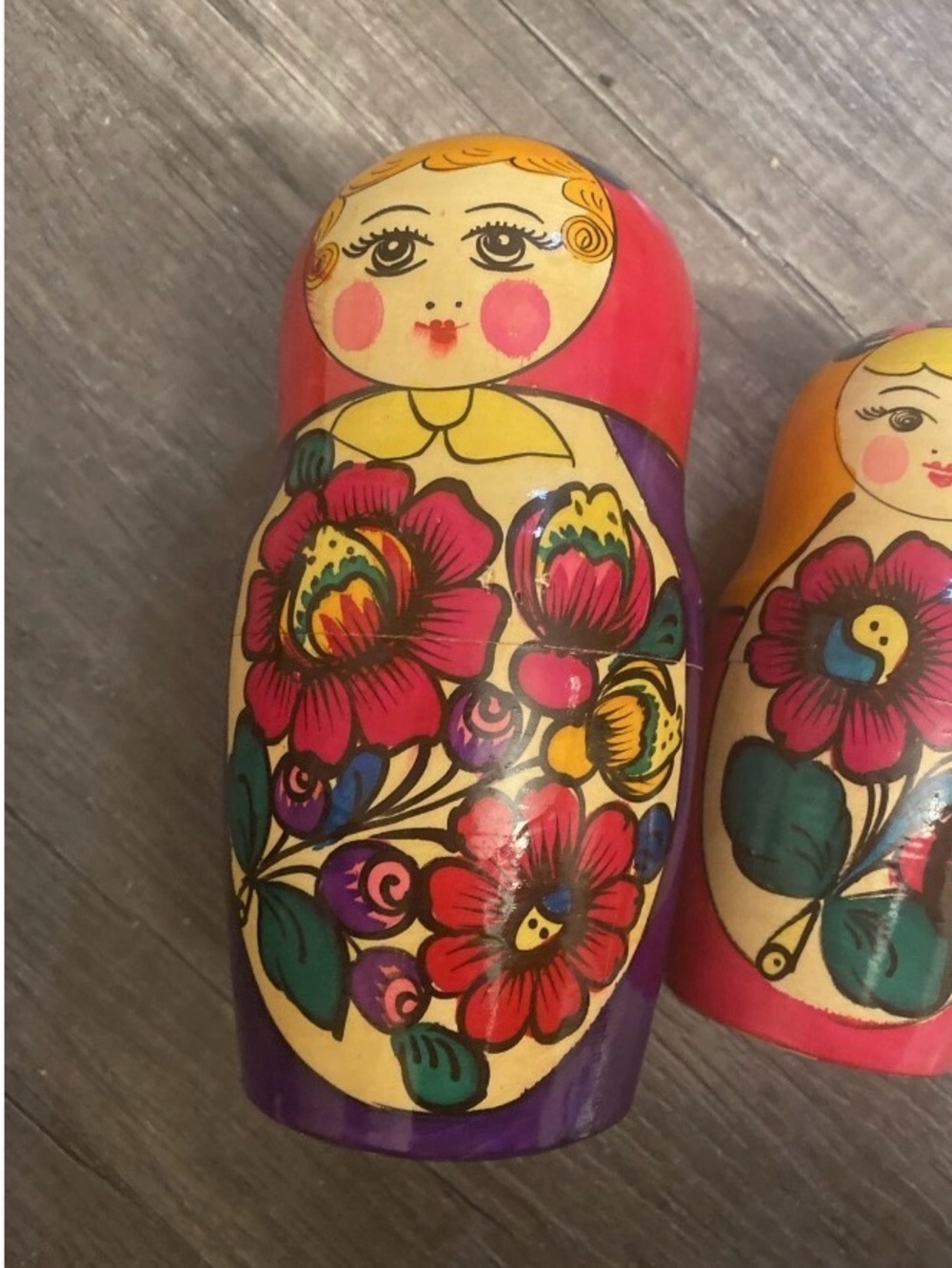 Hand-Painted Red and Purple Floral Matryoshka Nesting Doll - Unbranded